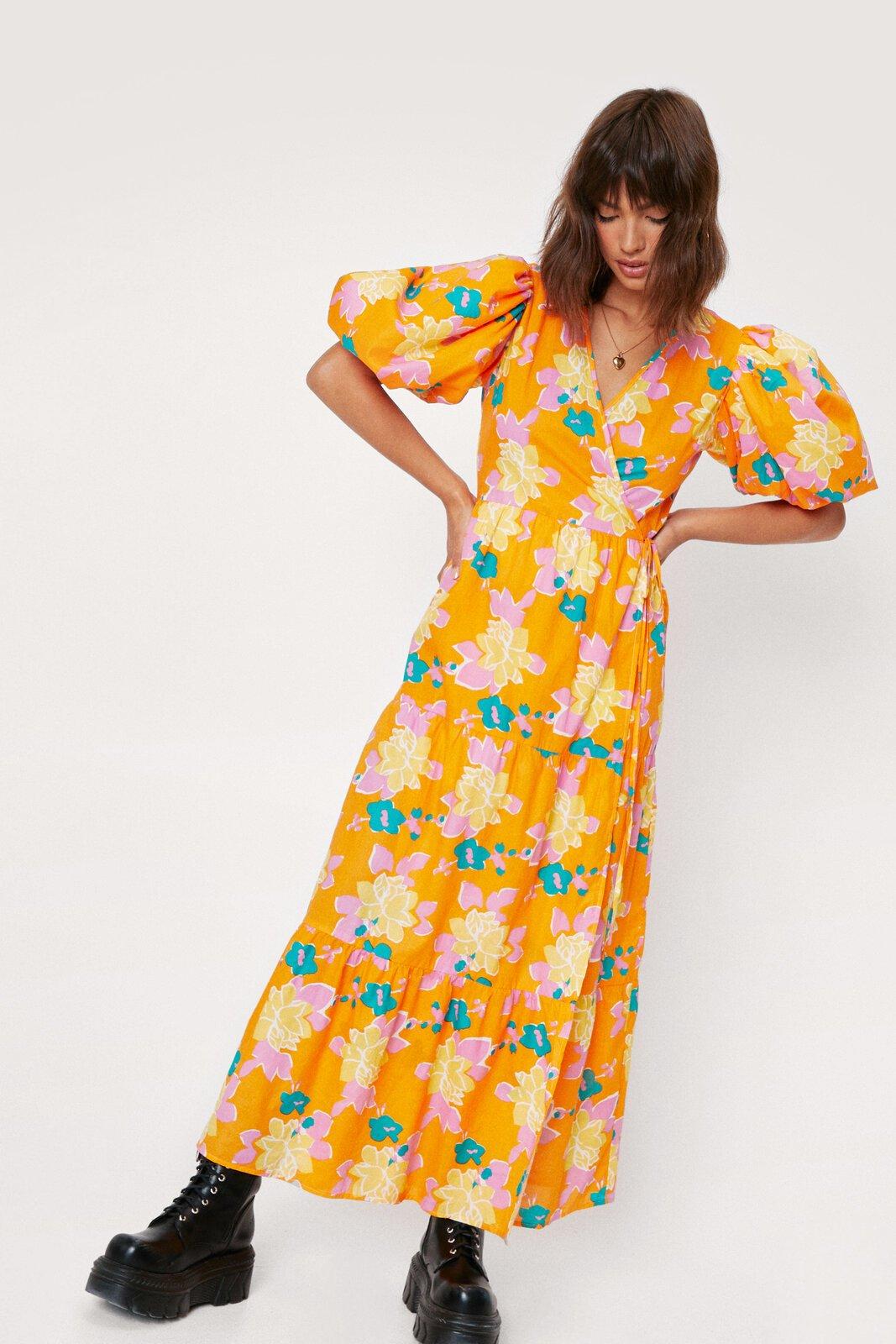 Puff Sleeve Tiered Floral Maxi Dress ...
